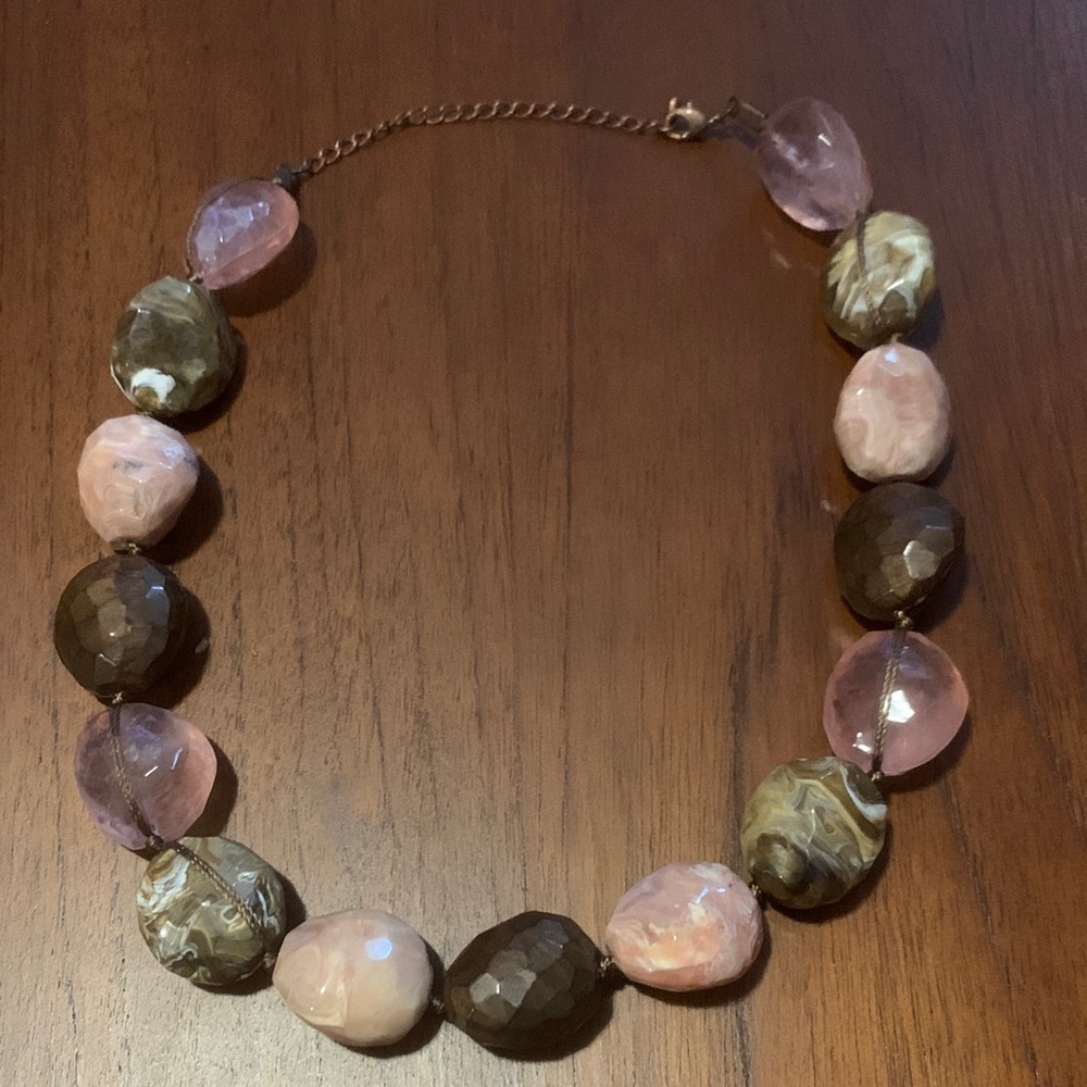 Vintage Pink and Brown Glass Beaded Necklace